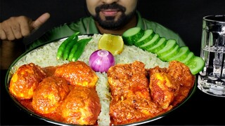 Extreme Spicy Double Yolk Egg Bhuna| Spicy Chicken Gravy| Rice+Green Chili+Lemon Eating| #LiveToEATT