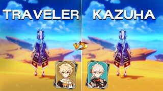 Kazuha vs Anemo Traveler !! Who is the best Support?? gameplay comparison [ Genshin Impact ]
