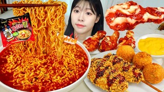 ASMR MUKBANG| 직접 만든 불닭볶음탕면 양념치킨 핫도그 먹방 & 레시피 FRIED CHICKEN AND FIRE NOODLES EATING