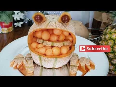 How To Make A Frog Made Fom Cantaloupe / Fruit Carving tutorial