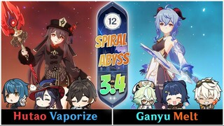 C0 Hutao Vaporize and C0 Ganyu Melt | New Spiral Abyss 3.4 - Floor 12 9 Stars