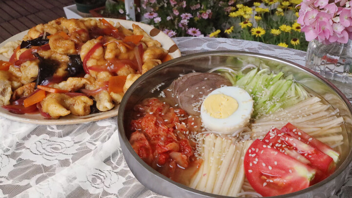 [Vlog Ẩm thực] Mỳ lạnh Hàn Quốc cùng thịt sốt chua ngọt