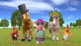 Mrs. Pig Enjoy Dancing With The Two Roosters And The Two Horses At The Farm
