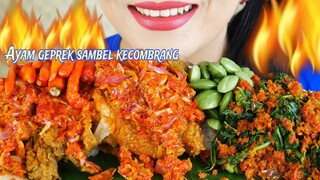 MAKAN AYAM GEPREK SAMBEL KECOMBRANG, URAP DAUN PEPAYA, LALAP PETE MENTAH | EATING SOUNDS