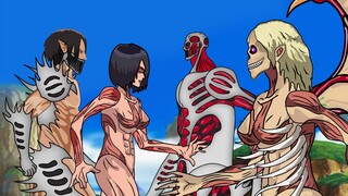 Attack Titan + Mikasa Female Titan Fusion Vs Ymir Founding Titan + Colossal Titan | Attack On Titan