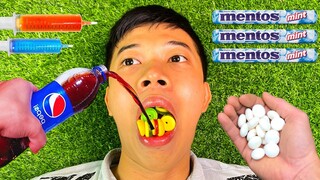 Coca Cola, Fanta,Pepsi,Sprite - Mashmallow and mouth vs Mentos in Big Underground/ Different candy