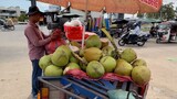 Khmer Guy Sells Fresh Coconut Water - Cambodian Street Food