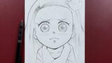 Easy anime sketch | how to draw nezuk kamado ( cute girl )