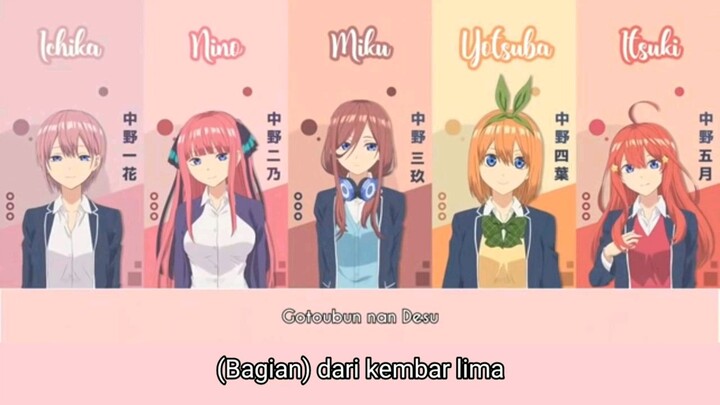 Gotoubun no Hanayome Opening - Gotoubun no Kimochi Full Version (Subtittle Indonesia)