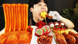 ASMR MUKBANG 버섯 떡볶이 & 치즈 스틱 & 양념 치킨먹방! FIRE Noodle & FRIED CHICKEN & CHEESE STICK EATING SOUND!