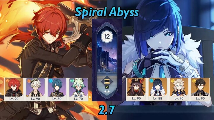 Diluc DPS & HuTao Yelan | Spiral Abyss 2.7 | Full Stars - Genshin Impact