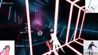 Shirakami Fubuki bermain Beat Saber ala senam di lapangan