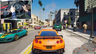 Driving Nissan GTR Liberty Walk - GTA 5 | Realistic Sound 🔥 | Logitech g29