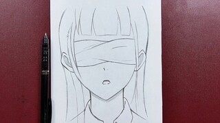 Easy anime sketch | how to draw blinded anime girl step-by-step