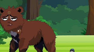 Seekor bison besar mengeluarkan pemecah es dari mulutnya dan bersiap berburu beruang coklat