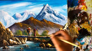 Acrylic Landscape Painting in Time-lapse | Nepali Painting | Painting Beautiful Mountain Landscape