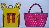 Cara menggambar tas cantik || Cara menggambar dan mewarnai tas yang mudah || Menggambar tas sekolah