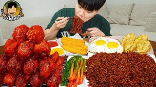 ASMR MUKBANG 직접 만든 양념 치킨먹방! 치즈스틱 짜파게티 레시피 FRIED CHICKEN AND BLACK BEAN NOODLES EATING SOUND!