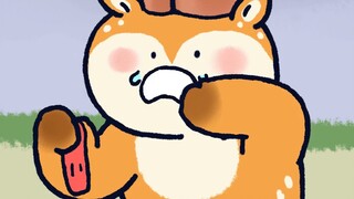 [Little Spear Zoo] The little deer is blowing up a balloon, but he can’t blow it