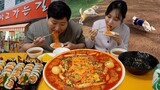 커다란 단짠단짠 라볶이와 육즙가득 참치김밥, 소스에 비벼 먹는 양념밥까지! (Tteokbokki with ramen, Gimbap) 먹방!! - Mukbang eating show