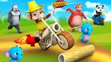 Funny Monkey Magical Rocket Wooden Bike Catch Elephant Thief | Funny Animals 3D Comedy Videos