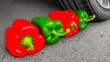 EKSPERIMEN : MOBIL vs RED,GREEN,PAPRIKA | Crushing Crunchy & Soft Things by Car!