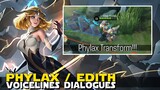PHYLAX/EDITH ALL EXCLUSIVE VOICELINES/DIALOGUES | NEW VOICEOVERS! | MOBILE LEGENDS NEW TANK/MM