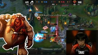 Taki cầm Gragas support siêu khủng khiếp, Thùng Rượu Nổ 200 IQ | SGB vs AZE MSI 2022