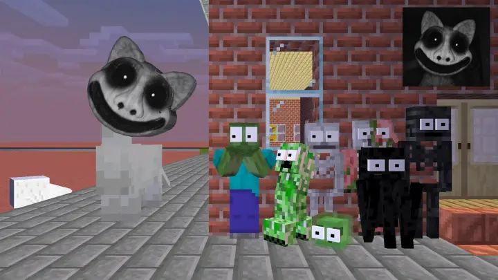 Monster School : THE SMILE CAT FUNNY HORROR CHALLENGE - Minecraft Animation