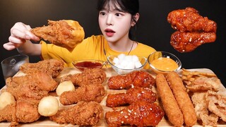 SUB)바삭끝판왕 BBQ 황금올리브 후라이드 치킨 먹방! 양념치킨 치즈소스에 푹푹 찍어먹기 새우스틱 치즈볼까지 꿀조합 리얼사운드 Chicken Mukbang Asmr