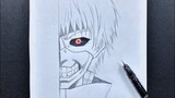 Anime sketch | how to draw Kaneki Ken half face step-by-step