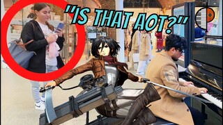 ANIME Songs on Piano in Public - Attack On Titan: Guren No Yumiya