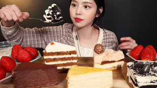 SUB)500 !🍰 Cake with Strawberries Mukbang Asmr