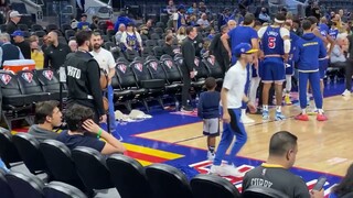 DJ Green back on bench duty. He came out of the tunnel on Jonathan Kuminga’s shoulders.