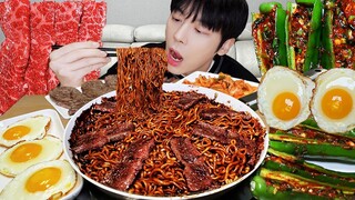 MUKBANG | 직접 만든 오이고추 김치 레시피 & 짜파게티, 한우 소고기 구이, 계란 먹방 | RECIPE KOREAN HOME FOOD