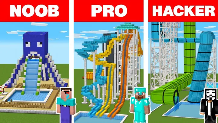 Minecraft NOOB vs PRO vs HACKER: WATERPARK HOUSE BUILD CHALLENGE / Animation