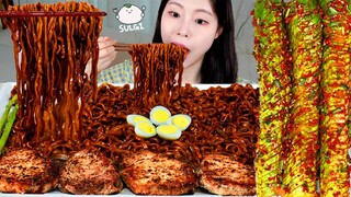 ASMR MUKBANG| 직접 만든 짜파게티 소고기 오이김치 먹방 & 레시피 FRIED STEAK AND BLACK BEAN NOODLES EATING