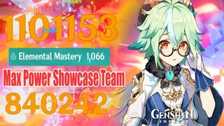 Sucrose 1000 Elemental Mastery Max Power Showcase Team - Hutao 1M1 DMG - Genshin Impact