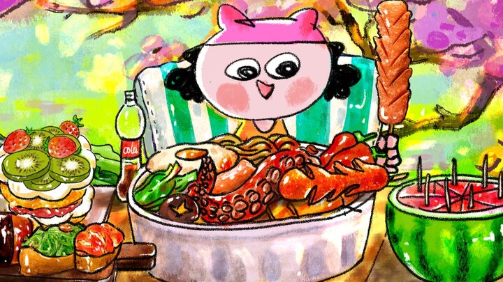 Food animation: Of course you have to go on a picnic in spring~