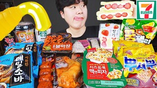 ASMR MUKBANG 편의점 핵불닭 미니!! 떡볶이 & 핫도그 & 치즈 피자 FIRE Noodle & HOT DOG & CHEESE PIZZA EATING SOUND!