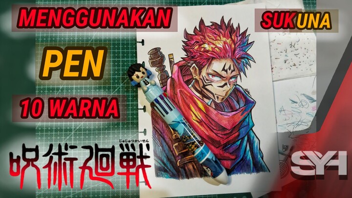 drawing ryomen sukuna using a pen of 10 colors