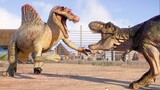 2x T-REX vs 2x SPINOSAURUS vs 2x GIGANOTOSAURUS (DINOSAURS FIGHT) - Jurassic World Evolution 2