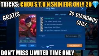HOW TO BUY CHOU S.T.U.N SKIN FOR ONLY 20 DIAMONDS (TUTORIAL) DONT MISS MOBILE LEGENDS 2021