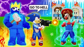 ROBLOX Rainbow Friends Funny Moments | Harry Tranfers To Giant Mario Fight with BLUE & Sonic