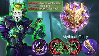 TOP GLOBAL DYRROTH! BEST LIFESTEAL ATTACK SPEED BUILD IN MYTHICAL GLORY SOLO RANK!!