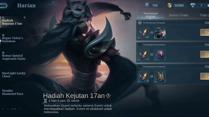 Hadiah Skin 17an mobile legend indo