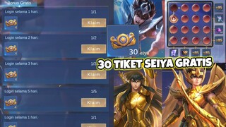 30 TIKET SAINT SEIYA GRATIS TANPA TOP UP! DAPAT 2 SKIN SAINT SEIYA GRATIS MODAL TIKET DOANG