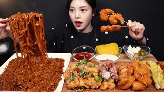 [Mukbang TV] - Mì Shin Ramyun Chapagetti xào, gà rán phủ ớt, bạch tuộc chiên | ASRM