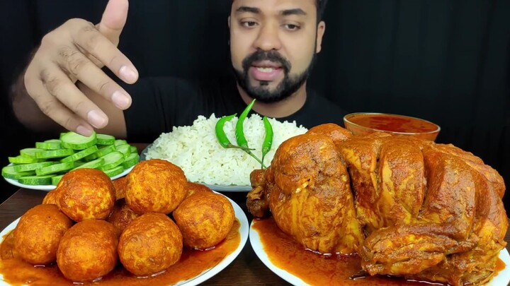 SPICY WHOLE CHICKEN CURRY, HUGE EGG CURRY, CHICKEN GRAVY, RICE, SALAD MUKBANG ASMR by Live To EATT