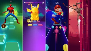 Spider Man - Tiles Hop/Pikachu - Color Hop 3D/ Super Mario - Dancing Road/ Siren Head - Beat Jumper